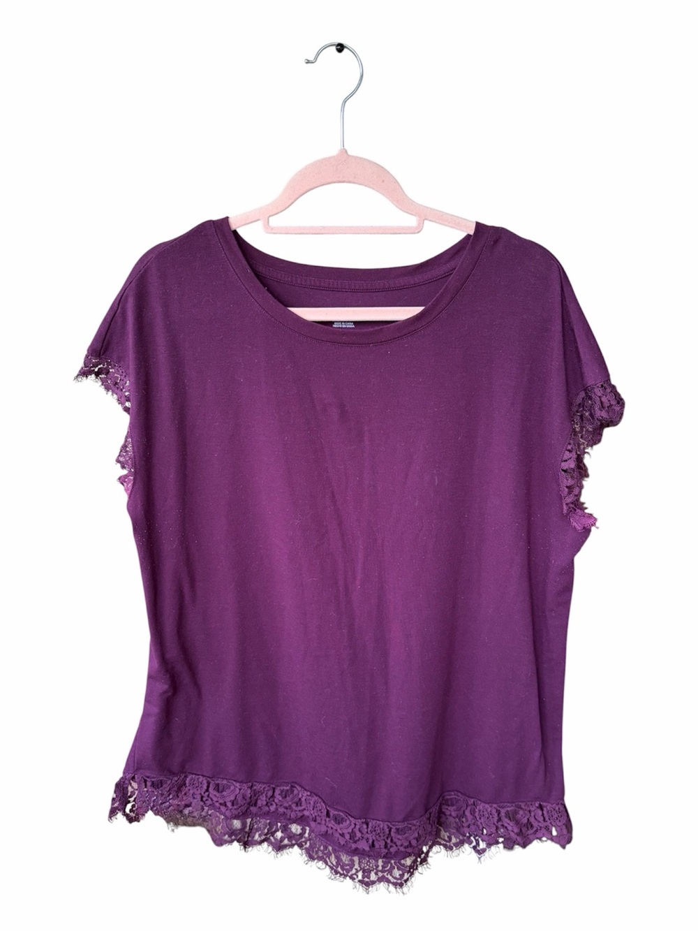 Women's Purple Lace Trim Short Sleeve Top